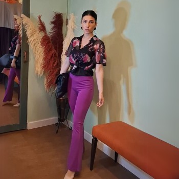 Camicia Fiori Fucsia – Con Canotta Interna e Bottone Gioiello